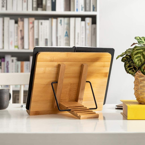 Soporte Para Libros De Cocina De Bambú Con 5 Alturas Ajustab
