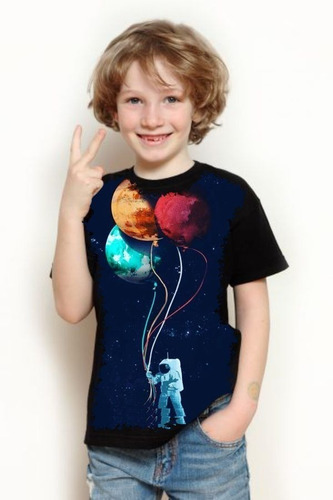 Camisa, Camiseta Criança 5%off Legal Astronauta Balões Linda