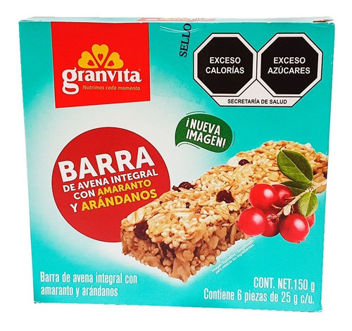 Barritas De Avena Integral Amaranto Arándanos Granvita 6p