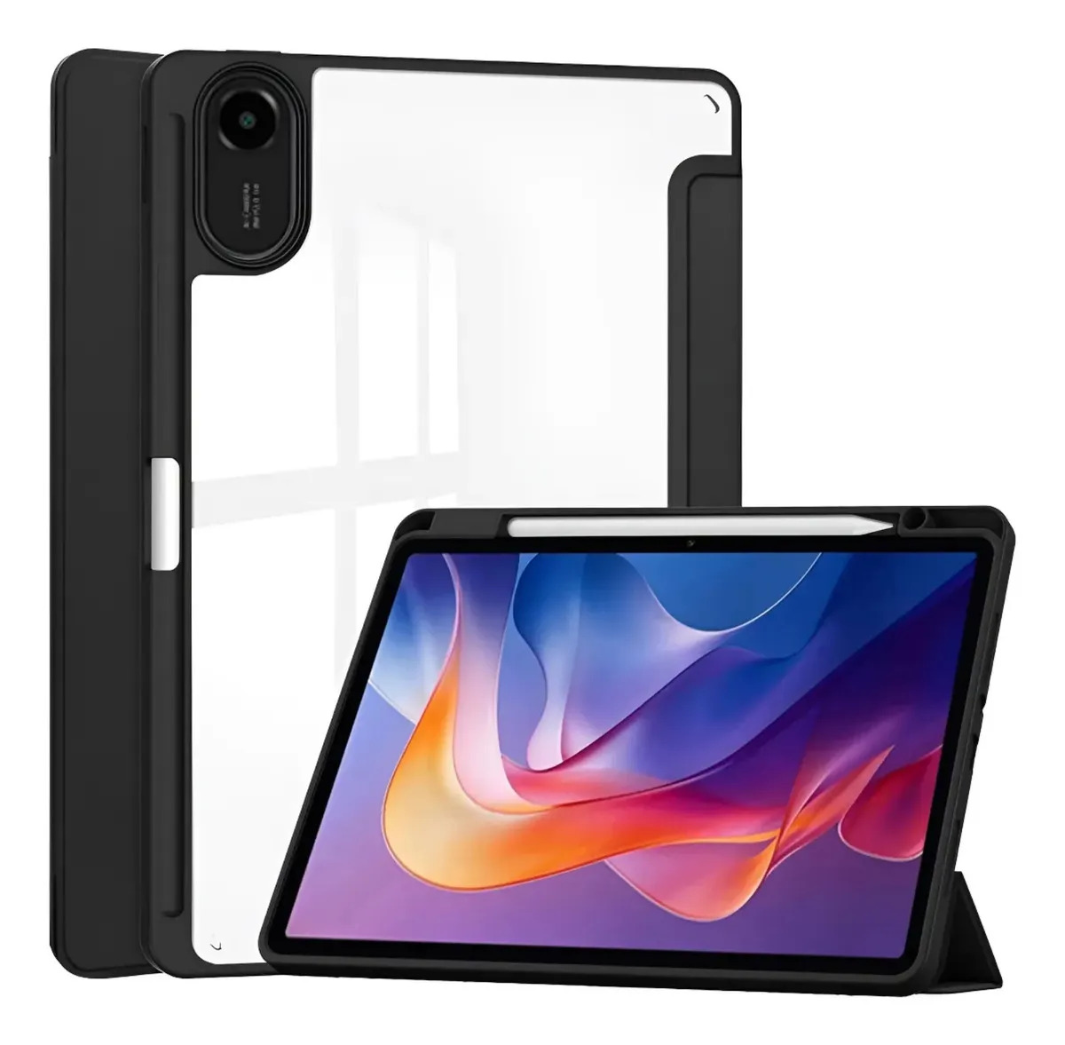 Funda Con Tapa Smart Y Slot Para Lápiz Norcel Para Redmi Pad 2 Reforzada Antigolpe Color Negro