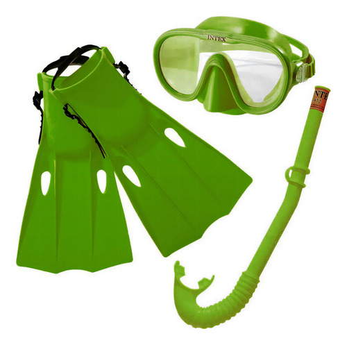 Set Snorkel Tubo Mascara Aletas Buceo Piscina Alberca Intex Color Verde
