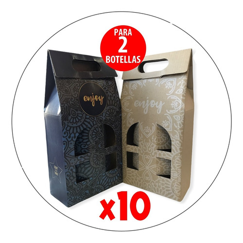 Maletin Caja De Carton Para 2 Botellas Vino Champagne X 10un