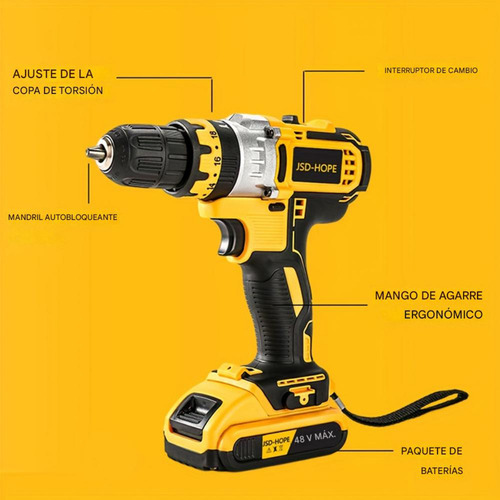 Taladro Atornillador Percutor Inalambrico Recargable Maletin Negro/amarillo 50hz/60hz