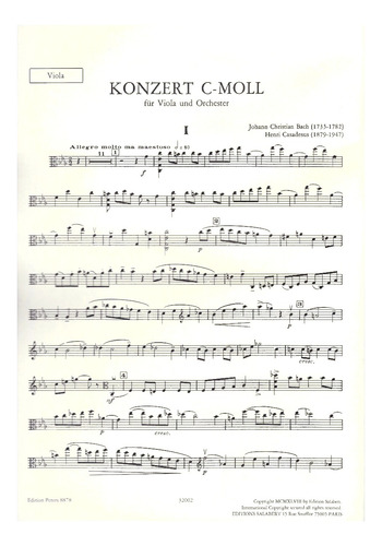 J.c. Bach: Concerto In C Minor For Viola And Orchestra, Edit