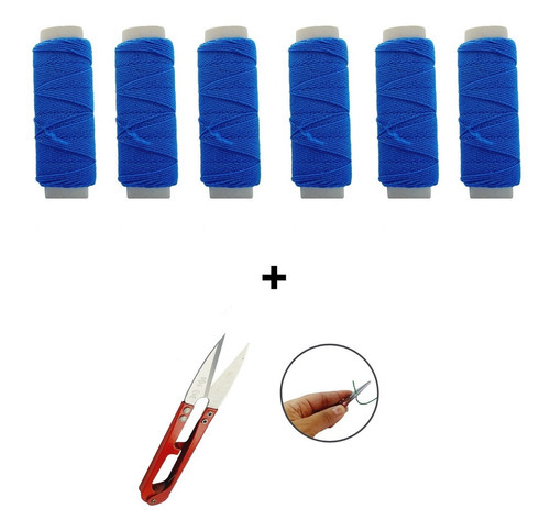 Lastex Para Colocação De Tranças E Mega Hair 6 Un + Tesoura Cor Azul