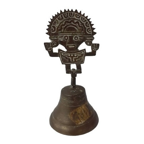 Campana De Bronce Vintage Con Figura Azteca 