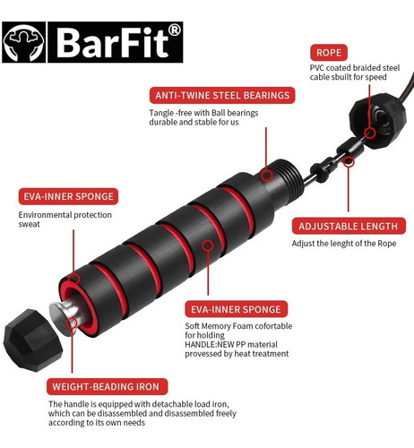 Imagen 9 de 10 de Cuerda De Saltar Profesional Regulable Marca Barfit