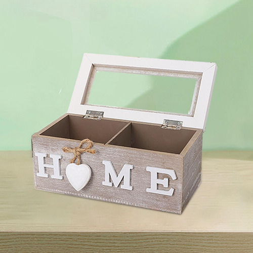 Caja De Té De Madera Con Tapa Organizador De Cocina De