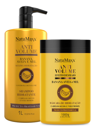 Kit Shampoo 1l + Máscara Capilar Antivolume Banana Natumaxx