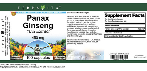 Terravita Extracto Panax Ginseng 10% 100 Cápsulas