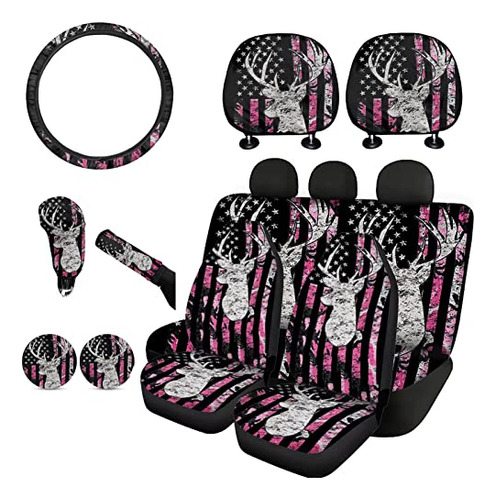 Fkelyi Universal Car Seat Covers Set Pink American Flag Camo