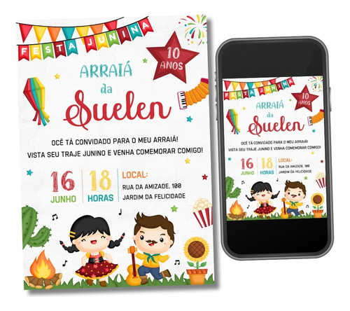 Convite Digital Festa Junina Arraiá Online Virtual Whatsapp