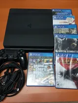 Comprar Playstation 4 Slim 500gb 6 Juegos Gtav Gow3 Mkx Horizon Fifa Negro