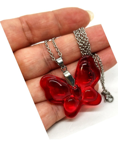 Dije Mariposa Cristal Y Acero. Mariann Moon Color Rojo