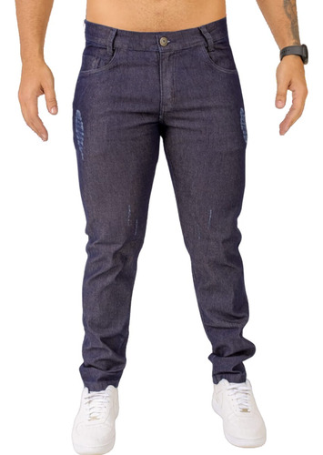 Calça Jeans Masculina Azul Escura Detalhes Em Costura