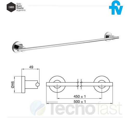 Toallero Barral Fv Libby Cromo 0164/39 Para Baño 45 Cm