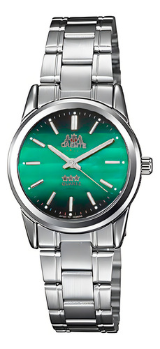 Relógio De Pulso Oremte Feminino Aprova Dagua Com Corria De Aço Inoxidável Cor Prata/verde - Fondo Verde-claro - Bisel Dourado