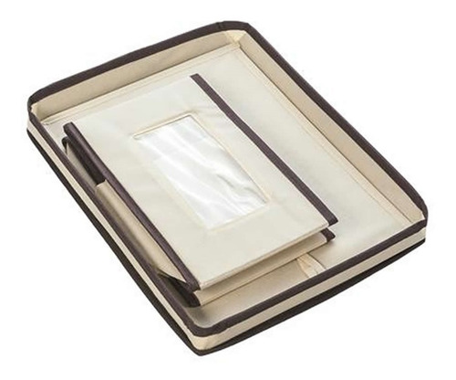 Imagem 4 de 4 de Caixa Organizadora Ordene Creme Com Visor E Tampa 25x33x15cm Closet Armário Quarto Tampa Fundo Laterais Rígidos C/ Nota
