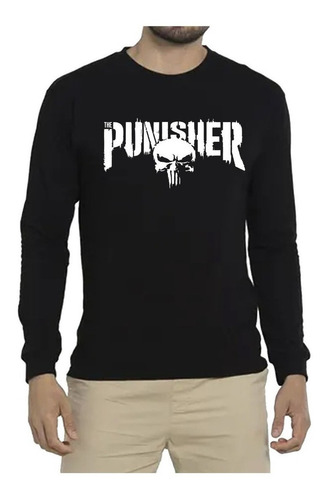 Polera Estampada Manga Larga De Hombre Diseño De Punisher