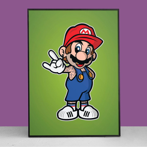 Quadro Mario Old School  A3 - 30x42cm - Filete - Preta