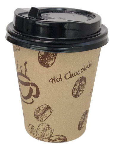 100 Vasos Cartón Desechable Café Con Tapa 8oz (240 Ml)