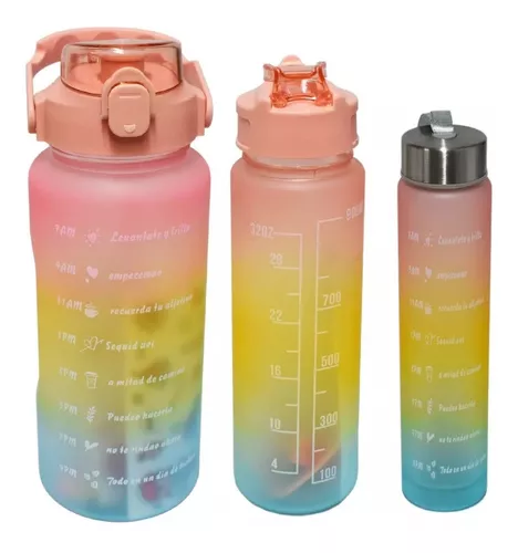 Botellas de agua 3 en 1, no tóxicas, juego de 3 piezas, botella de agua  motivacional de 2L, botella de agua de plástico a prueba de fugas