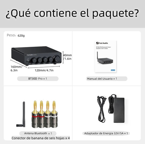Amplificador Fosi Audio Bluetooth Bt30d Pro 2.1 Estéreo Tpa3 Negro 682 W