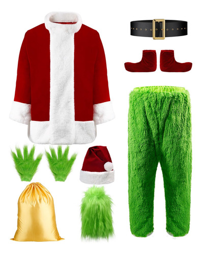 Disfraz De Papá Noel Para Hombre Monstruo Verde Traje De