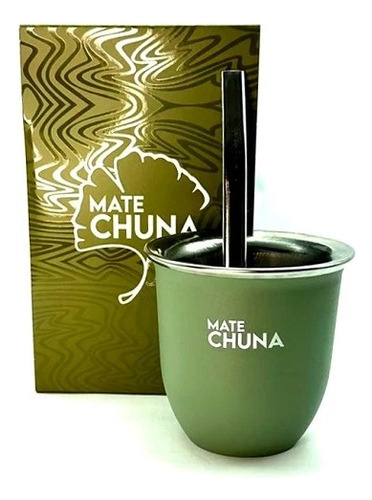 Mate Chuna Verde Acero Inoxidable Termico + Bombilla