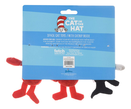 Dr. Seuss para animais de estimação The Cat In The Hat - Brinquedos de pelúcia. Brinquedos Catnip Color The Cat, The Thing 1 e The Thing 2