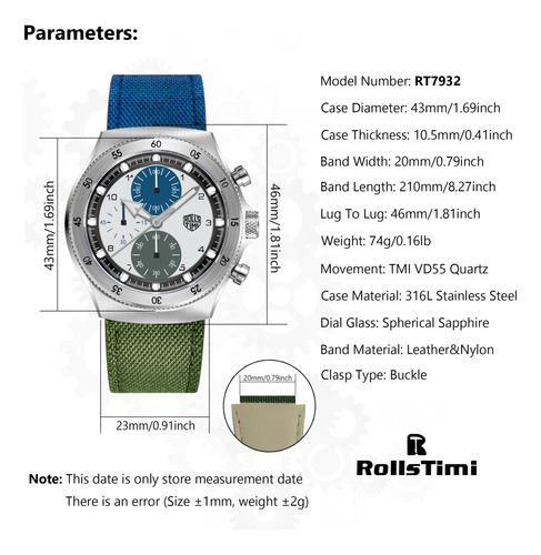 Reloj Hombre Rollstimi Pagani Desing Rt-7932 V Cuarzo Crono Azul Marino Y Verde Plateado Blanco