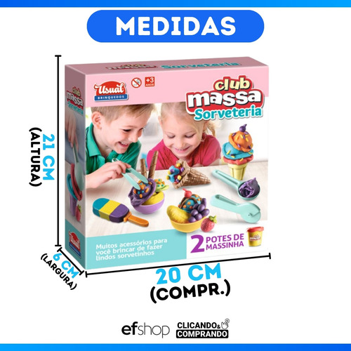Conjunto Massinha De Modelar Club Massa Mini Sorvete 7 Peças