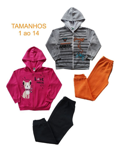 3 Conjunto Moletom Infantil Menina Menino Inverno Atacado