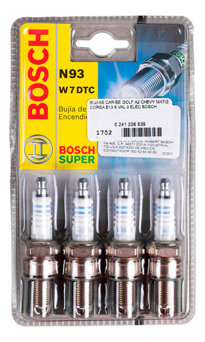 Kit 4 Bujias 0241236839 Tsuru 8 Val Bosch Golf 3 Elec Cobre