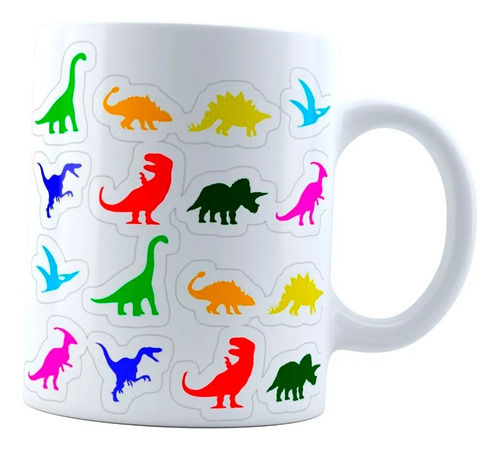 Taza Patrón Dinosaurios Colores Siluetas Café O Té