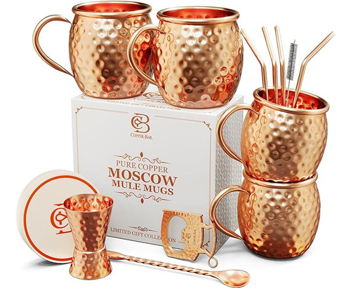 Moscow Mule Tazas Cobre Juego 4 Tazas Martilladas 100 Cobre