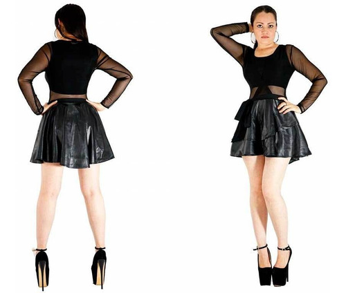 Vestido Corto Sexy Vinil Con Mesh Y Top Falda Circular Vc120