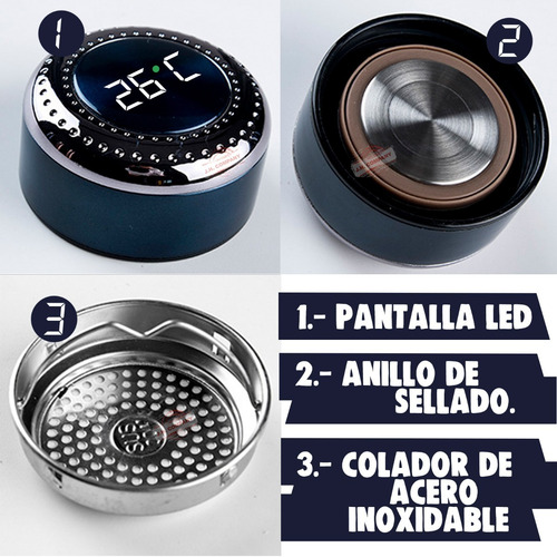 Imagen 4 de 10 de Termo Digital Inteligente 1 Lt Acero Inoxidable Filtro 2178
