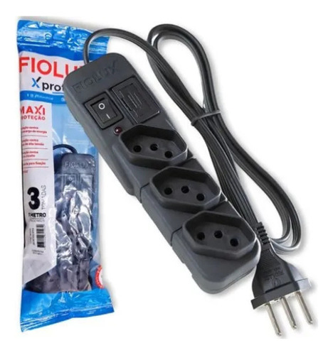 Filtro De Linha Fioluz 3 Tomadas 1 Metro Bivolt E Proteção Preto