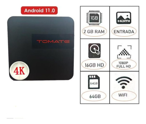 Tv Box Smart Box Tomate + Brinde Exclusivo 16gb E 4gb Ram 4k Preto Padrão