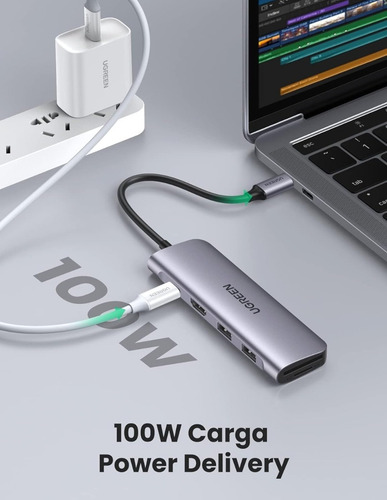 Ugreen Hub Usb C 6 En 1 Hub + Hdmi + Tf/sd 100w