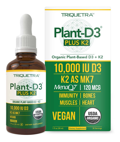 Organic Plant D3 + K2 - 10,000 Iu D3 - All-trans Mk7 De Mena