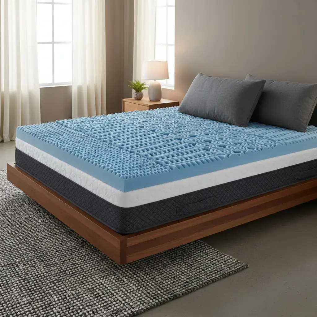 Colchoneta Topper 5-zone Matrimonial Memory Foam 5cm, Laila Color Azul Claro