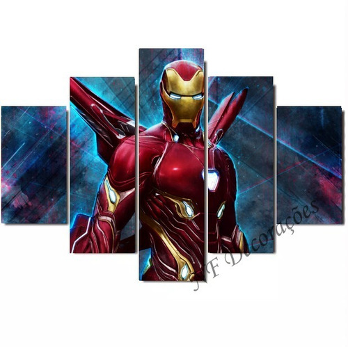 Quadro 5 Peças Decorativo Iron Man Vigadores Homem De Ferro 
