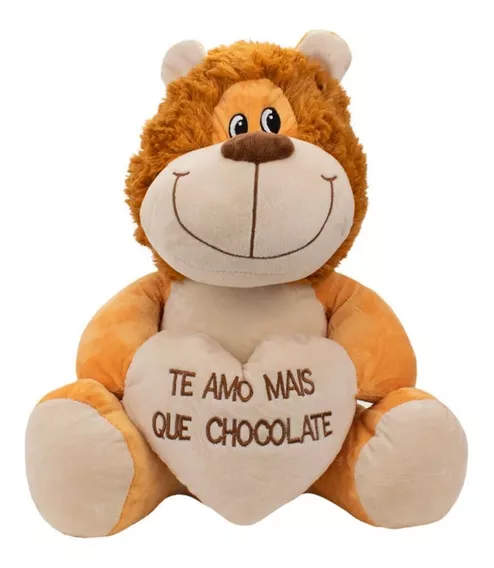 Leão Sentado Em Pelúcia Te Amo Mais Que Chocolate 36 Cm