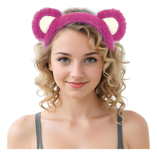 Wittocs- Diadema Con Orejas De Oso Rosa Y Rojo, Diadema De