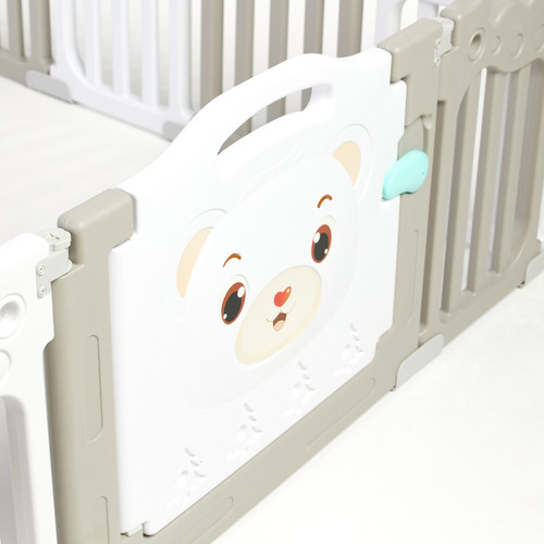 Cercado Modular Infantil 18 Módulos 225x151 Playground Cor cinza com branco Desenho do tecido Ursos