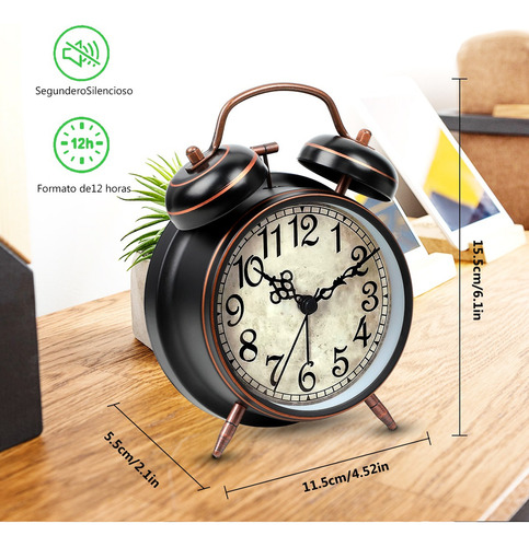 Reloj Despertador Campana Retro Analógico Estilo Vintage
