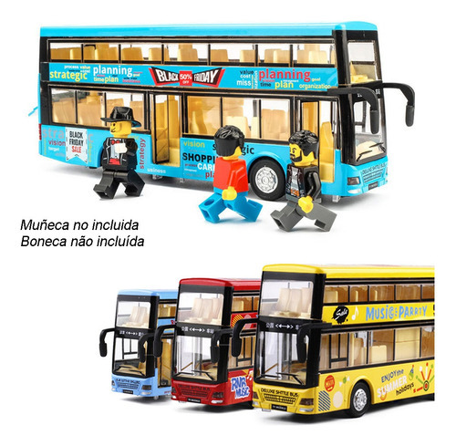 Autobús 1/32 de dos pisos, serie de autos urbanos modernos, color azul, carácter de autobús doble