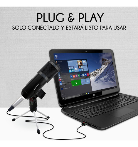 Microfono Profesional Usb Pc Lap Condensador Cardioide Gamer Color Negro